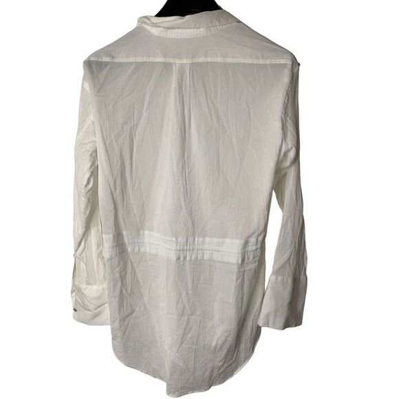 HELMUT LANG Women's MIST CRINKLE COTTON Belted Tunic Top OPTIC WHITE Large - Picture 3 of 8